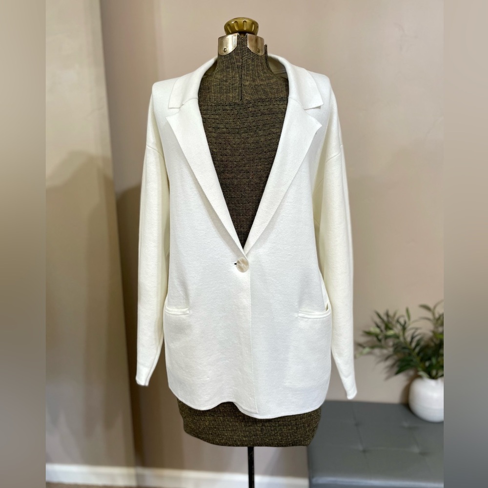 Anthropologie Ivory Moth Knit Blazer Cardigan Sweater Jacket Minimalist Workwear